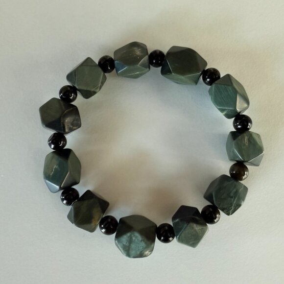 Hawk’s Eye Bracelet 12mm | Octagon Cut Barrel Beads | Handmade Focus & Protectio - Picture 3 of 6